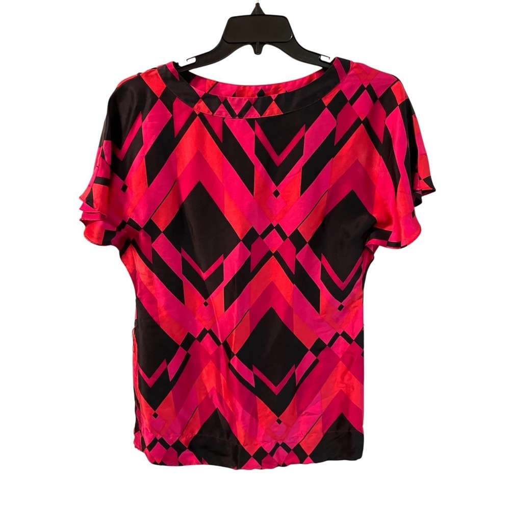 Monsoon 100% Silk Tunic Top Blouse Pink Black EU 40 US M Tie Belt‎